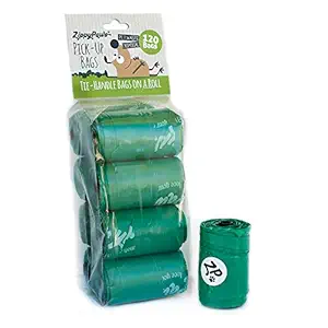 ZippyPaws Dog Poop Waste Pick-Up Bags on Rolls, 120-count (8 Rolls), Green Unscented