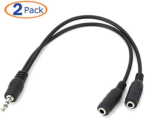 CooPro 2-Pack 3.5mm Male to 2 x 3.5mm Female Slim Stereo Headphone Splitter Cable -Black