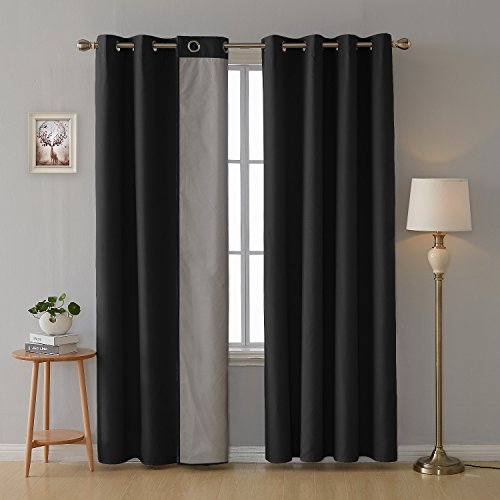Deconovo Oxford with Silver Lining Light Reflecting Thermal Insulated Curtains Eyelet Curtains Blackout Curtains for Kids Room Black 46x90 Inch 2 Panels