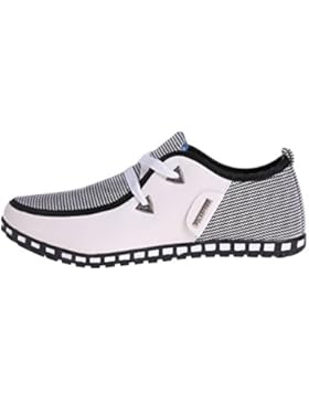 CANRO Leder Sneaker Herren Schuhe Shwarz Weiß Blau