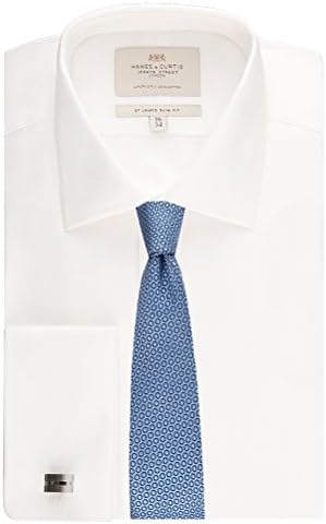 Men's Formal White Herringbone Slim Fit Shirt - Easy Iron Double Cuff Long Sleeve Shirt for Men