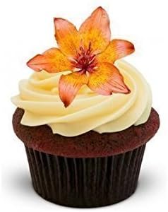 NOVELTY PEACH LILY FLOWER - Standups 12 Edible Standup Premium Wafer Cake Toppers - 2 x A5 sheet - 12 images