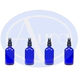 PACK of 4 - 100ml BLUE GLASS Bottles with Black ATOMISER Sprays. Essential Oil / Aromatherapy Use