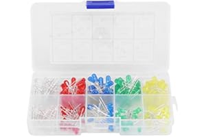 ‎GAROSA 200szt. Diody LED 3mm i 5mm Diody elektroluminescencyjne LED Zestaw asortymentowy Komponenty elektroniczne Zestaw diod LED i rezystorów w różnych kolorach Czerwony Żółty Biały Zielony Niebieski