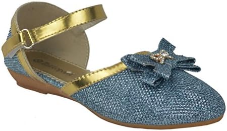 TATTOPANI Girl's Shiny Party Shoes with Buckle -(SA-6015-BLU-33EU)