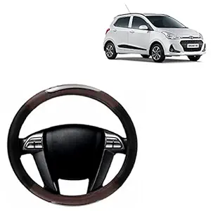 RD Universal Car Racing Steering Wheel Cover Compatible for Compatible for Hyundai Grand i10 (Brown, Black, Leatherite)