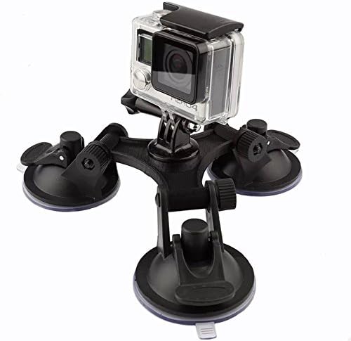 Homeet Tri-cup Car Suction Mount DSLR Camera Suction Cup Support Holder Vehicle with GoPro Adapter on Windshield DashBoard, for GoPro Hero 5/ 4 /3+/3/ Session &amp; Garmin Virb XE Xiaomi Yi 4K [Cup Diameter: 6.5cm]