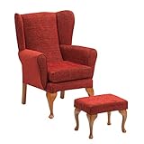 Queen Anne Fireside Chair (Chair & Stool, Crimson)
