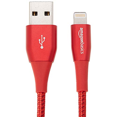Preisvergleich Produktbild AmazonBasics - Lightning-auf-USB-A-Kabel, doppelt geflochtenes Nylon-Verbindungskabel, Premium-Kollektion, 3 m, Rot