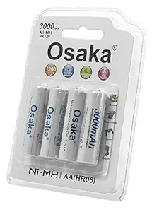 Osaka NI-MH 4xAA 3000mAh HR06 Enelong Rechargeable Battery Set for Camera Flashes, Mic, Toys, Remote.
