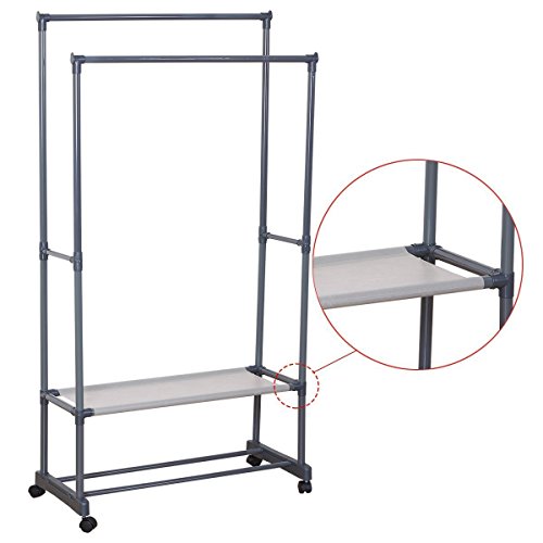 WOLTU SR0022-1 Kleiderständer Garderobenständer mit dem Ablage , Teleskop Wäscheständer auf Rollen , ausziehbar , Grau (83x39x161cm) - 2