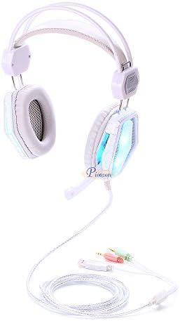 Picozon 3.5mm Comfortable Over-Head Gaming Headset [Lifetime Warranty], with Microphone and LED Lighting, Stereo Surround Sound for PS4, XBox, Computer, Laptop, iPad, Surface, Smartphone - White
