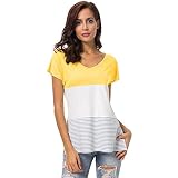 Cramberdy T Shirts Damen Sommer Top Damen Kurzarm-Shirt Tops Oberteil Freizeit Kurzarmhemd Bluse Kurzarm Shirts Frauen Oberteile Top Hemd T-Shirts Tanktops Streifen Unregelmäßig Freizeithemden