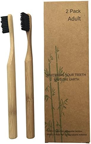 Bamboo Toothbrush Heads Set of 2 with Round Handle and Bamboo Carbon Wave Bristle 100% Recycleable Environmentally Friendly