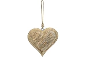 TEMPELWELT® Deko Anhänger Herz Herzchen 15 cm, Mango Holz Massiv, Dekoherz Zum Anhängen Herzanhänger für Fensterdeko Wanddeko Türdekoration