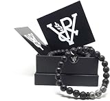 Bracciale Pietra Lavica Set voyal NERO mamor Unisex Uomo e Donna, vere pietre laviche, Acciaio Inossidabile, Zirconi Ciondolo Gioielli Bracciali perle in nero per uomini e donne