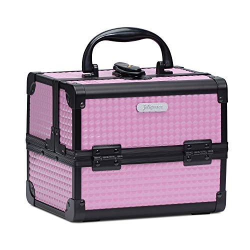 Maletín Para Maquillaje con Espejo Caja de Cosméticos Estuches de Maquillaje, 19.5 x 15 x 16 cm, Rosa
