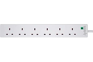 PRO ELEC PELB1703 6 Gang Extension Lead with Surge Protection White, 5m