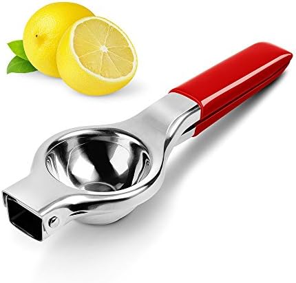 Lemon Squeezer, Panpany Stainless Steel Citrus Juicer with Silicone Handles,Quick and Smooth juicing with 12 weep holes - Red