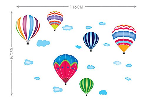 ufengke Bunten Heißluftballon Wolken Wandsticker,Kinderzimmer Babyzimmer Entfernbare Wandtattoos Wandbilder - 3