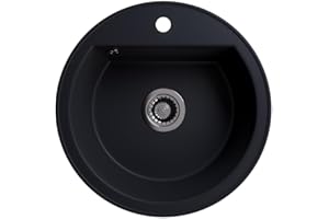 ‎LINDBERGH SPÜLEN LINDBERGH® Granit Spüle Rund "TON" 500 x 500 mm + kompl. Siphon, Einbauspüle Küchenspüle Spülbecken - Verbundstoffe MADE IN GERMANY (Schwarz)