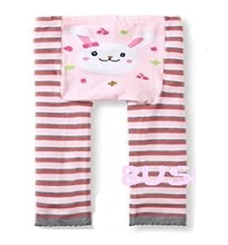 BABY TODDLER INFANT LEGGINGS TIGHTS PANTS UNISEX WITH ADORABLE ANIMAL DESIGN PINK RABBIT STRIPES MEDIUM