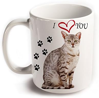 I Love You egyptian cat white ceramic mug with print on both sides, great gift for coffee tea lovers
