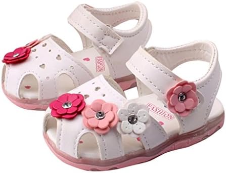 Mimoonkaka Baby Shoes 0~18 Month Toddler New Flowers Girls Sandals Lighted Soft-Soled Princess Shoes Baby Shoes For 0-4 Years old (UK:4, White)