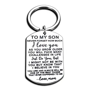 Inspirational Gift for Son Birthday Gift Christmas Stocking Stuff for Boys Teenagers Men Graduation Coming of Age Present Pendant Keychain Key Ring Jewelry from Mom Never Forget How Much I Love You