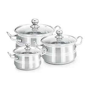 eKitchen Stainless Steel Set of 3 Pcs Cook and Serve Dish(1Ltr, 1.5Ltr, 2Ltr)