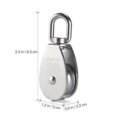 UEETEK 2Pcs 25MM Riemenscheibe Einzelsatz in Edelstahl 304 M25 Riemenscheibe Roller Tragkraft 400kg – Silber - 4