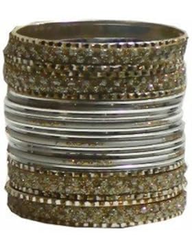 Indische Bangles 24 Armreifen Lovely silber gold 6,5 cm mit Bindis Bollywood Sari Schmuck