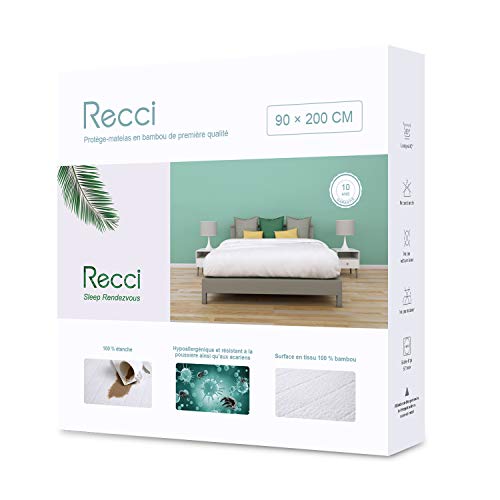 spécification Recci Protège Matelas 90x190/200 cm - 100% Fibre De Bambou, Ultra Doux, Hautement Respirant, Hypoallergénique, Silencieux, Drap Housse, Protège Matelas Imperméable, Couvre Matelas 90x200