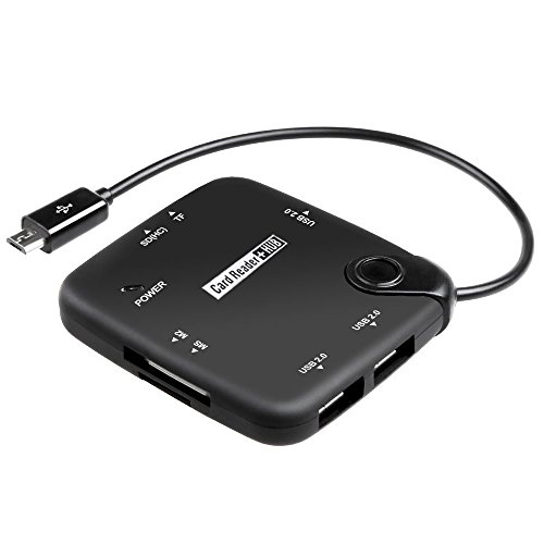 AGPTek USB 2.0 Port, SD, TF, MS, M2 Kartenleser OTG USB HUB Externer USB 2.0 OTG Kartenleser Card Reader Micro Hub Multi in 1 OTG Adapter SD(HC), Memory Stick, Memory Stick Micro, TF Kartenleser, Anwendung für Smartphone, Tablet, allen Geräten mit OTG Funktion und Mikro USB Port, Schwarz