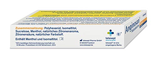 tetesept Anginosan Halstabletten Zitrone - zuckerfrei – Antibakterielle Halsschmerztabletten gegen akute Reizungen in Hals & Rachen – 5 x 20 Stück