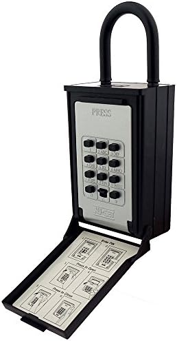 2080-3 Key/Card Storage Push Button Combination Lockbox with Hanging Shackle, Black