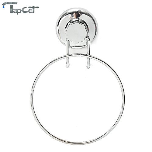 TAPCET Rund HandtuchHalter Handtuchringe Selbstklebende Edelstahlhaken Haken ohne Bohren Wandmontage für Küche/Bad Leistungsstarke Vakuum-Saugnapf - 4