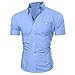 Produktbild URSING Herren Kurzarm Hemd Herrenhemd Casual Style Männer Classic Einfarbig Slim Fit T-Shirt mit Polokragen Sommer Tops Pullover Bluse mit Knopf Sommerhemd Polohemd Streetwear (M, Blau)