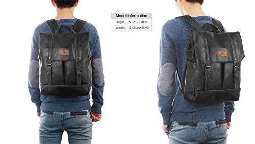Koolertron Kunstleder Rucksack Vintage Schulranzen Student Schultasche Laptop(14 „) (Schwarz) - 6