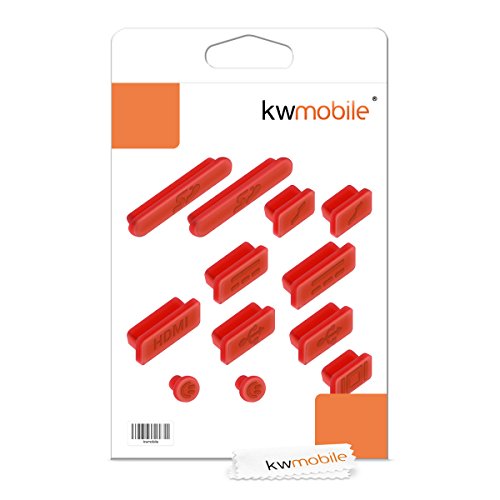 kwmobile 12in1 Set: 12er Staubschutz Set für Apple MacBook Pro 13″ 15″ Retina / Air 11″ 13″ (ab Mitte 2011) – Staubschutz Stecker Zubehör Dust Plug in Rot - 6
