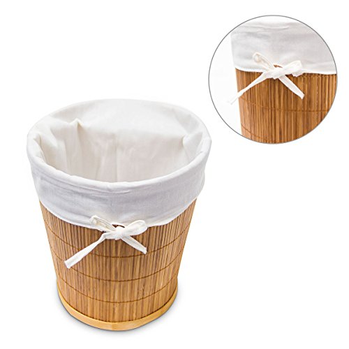 Relaxdays Papierkorb Bambus rund HBT ca. 29 x 25,5 x 25,5 cm Bambus-Eimer mit herausnehmbarer Stoffeinlage für Büro und Arbeitszimmer, leichter und handlicher Aufbewahrungskorb für zu Hause, natur - 6