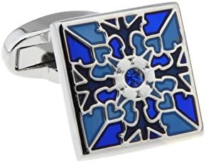 A Pair Of Unique Square Cufflinks With Shades of Blue In Psychedelic Design 210137 WITH PRESENTATION GIFT BOX - Solid Brass - Rhodium Plated Finish - Shipped From The UK!