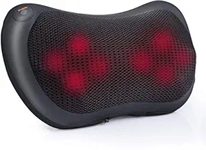PURETA Apple Massage Pillow, Massager Deep Kneading with 8 Heated Rollers for Back Neck Shoulder and Full Body Pain Relief, Stress Relax at Office and Car, Unisex (Pack of 1/Multicolour)