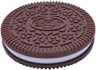 Biscuit Cookie Teether Soother Silicone Toy BPA Free with Cord and Clasp, 3 Colours (Chocolate)