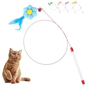 Pets Empire Plastic Feather Tassel Interactive Cute Cat Teasing Wand Funny Cat Teaser Sticks 60 cm Toys with Bell -Color May Vary (Single Pack)