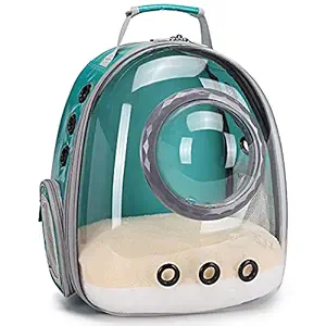 Pet Carrier Backpack for Kitten, Small Puppy and Bunny, Backpack for Kitten, Space Capsule Bubble Cat Backpack Carrier, Airline Approved Waterproof Green Pet Backpack for Small Dog