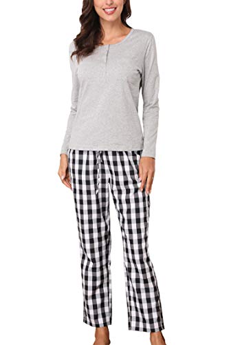 MEMORY BABY Mujer Conjunto de Pijama Mangas Largas Suave Ropas de Dormir 2 Piezas Simples(Gris,XXL)