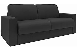 Totò Piccinni Divano Letto Ribaltone Matrimoniale Imbottito con Braccioli, Materasso 14cm, L194cm x P93cm x H67cm (Tessuto Antracite)