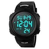 Herren Military Digital Sport Armbanduhr Wasserdicht Fashion Armbanduhr Big Face LED Hintergrundbeleuchtung Alarm Stoppuhr 50 m Wasser resistant-black