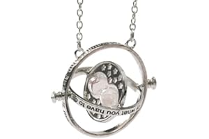 B.A.U.Q.O.O. Collana Giratempo Hermione Ispirata Saga Harry Potter Gadget Hogwarts Ciondolo Color Argento Clessidra Sabbia Bianca in Elegante Astuccio Magia Fantasy Cosplay Idea Regalo